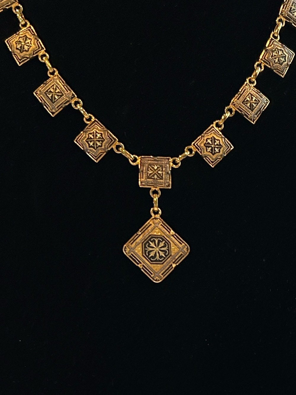 Spanish Damascene Gold Toned Arabesque Necklace 20” - Picture 2 of 6